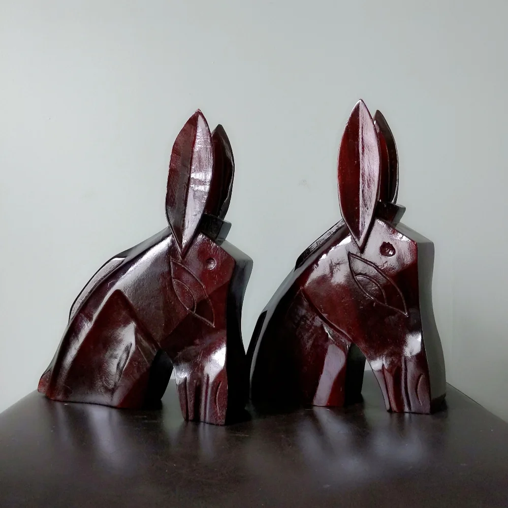 Rare! Vintage Mid-Century Carved San Juan PR Mahogany Wood Donkey Bookends